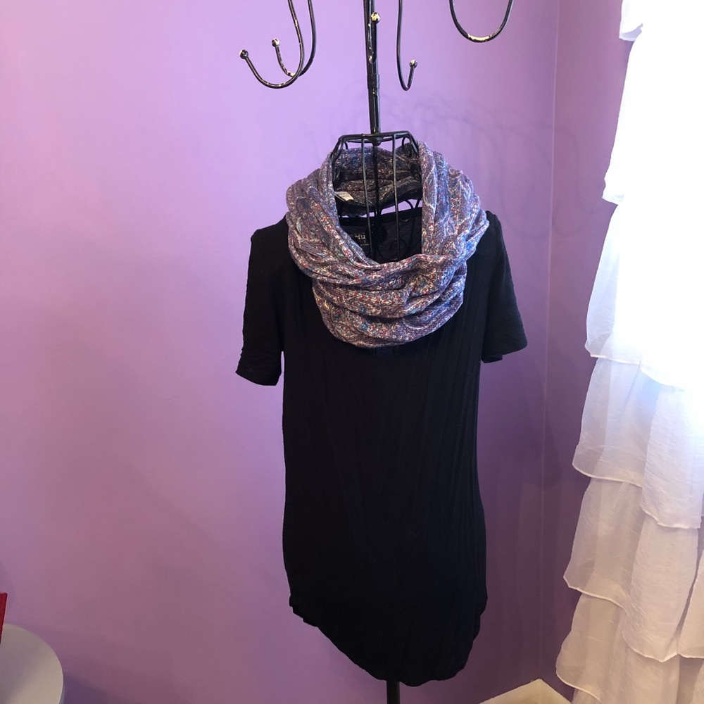 Infinity scarf, multi-colored, blues and purples.